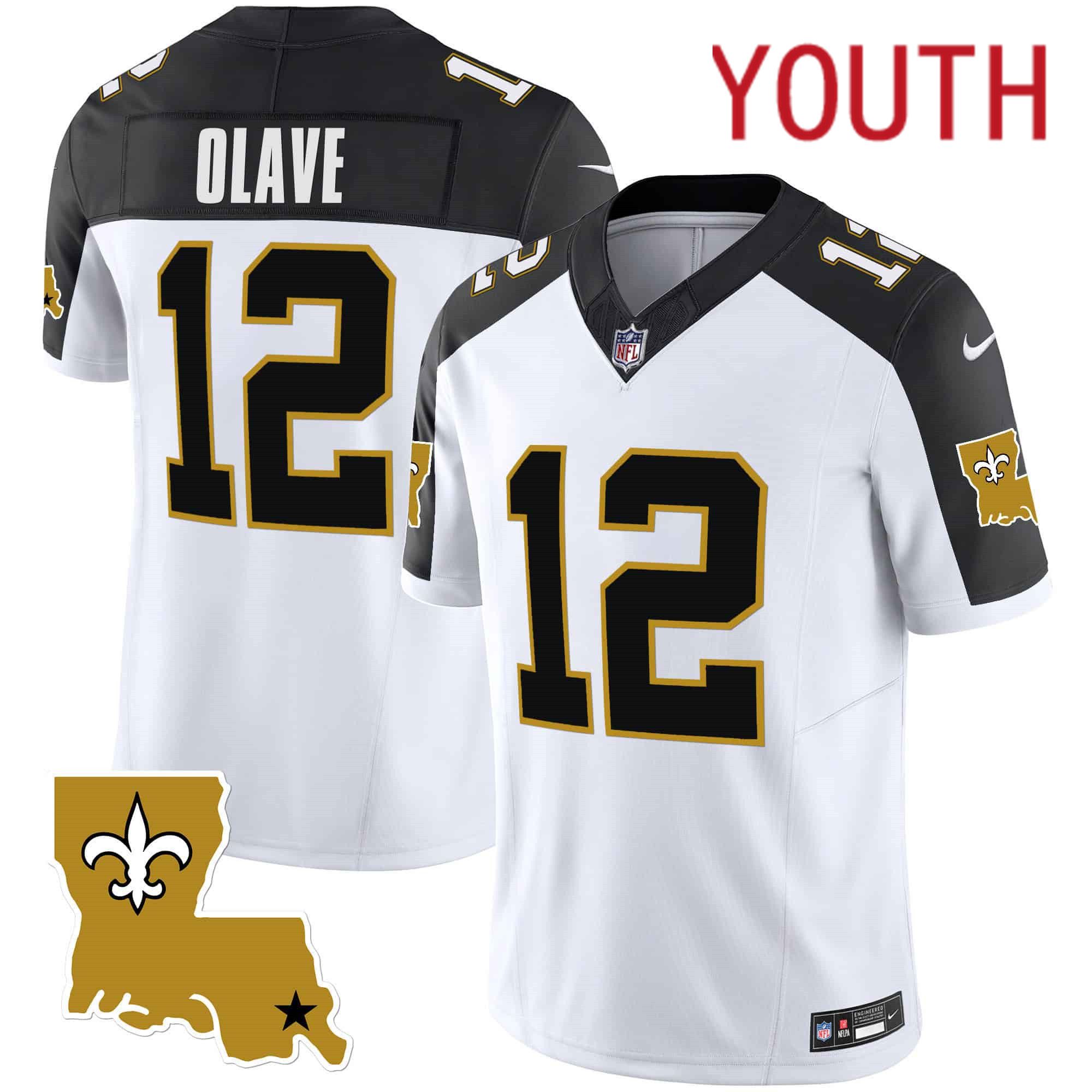 Youth New Orleans Saints 12 Olave White 2024 Nike 1987 Legacy Vapor Limited NFL Jersey style 1